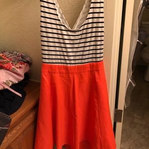 Stripes and coral party dress